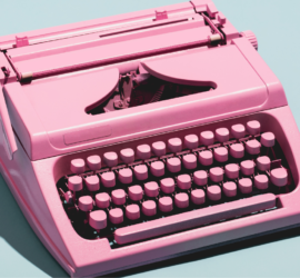 Uma máquina de escrever antiga cor-de-rosa